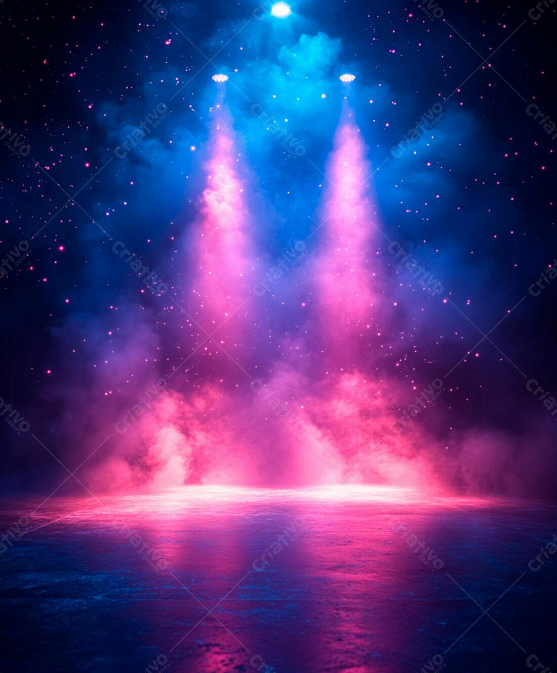 Palco com iluminação rosa e azul