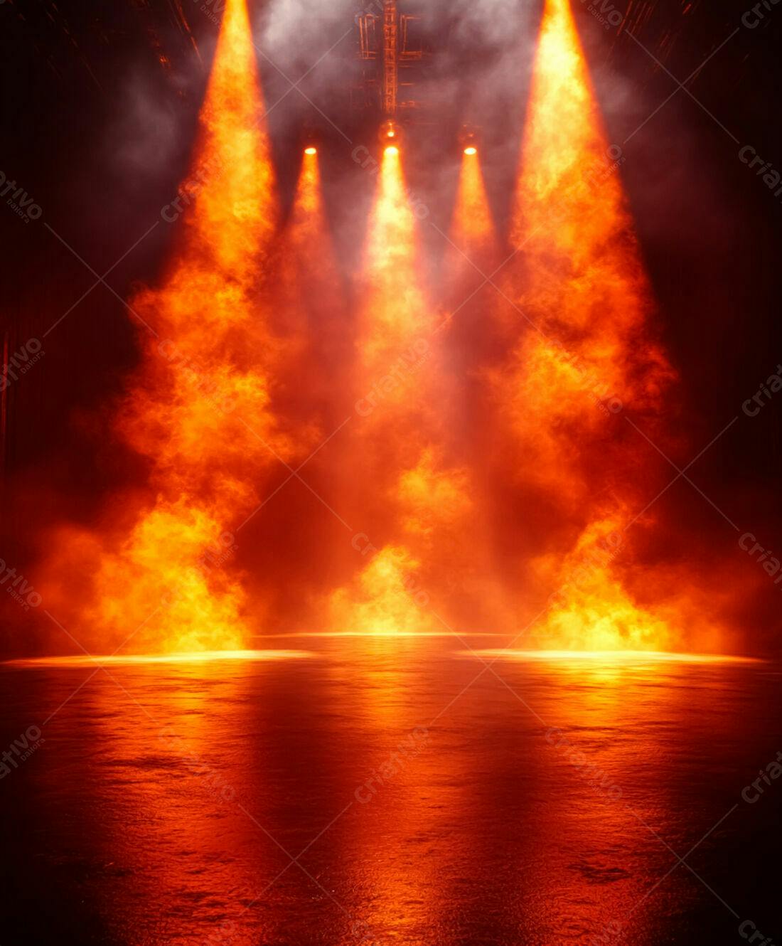 Palco com iluminação laranja e fumaça