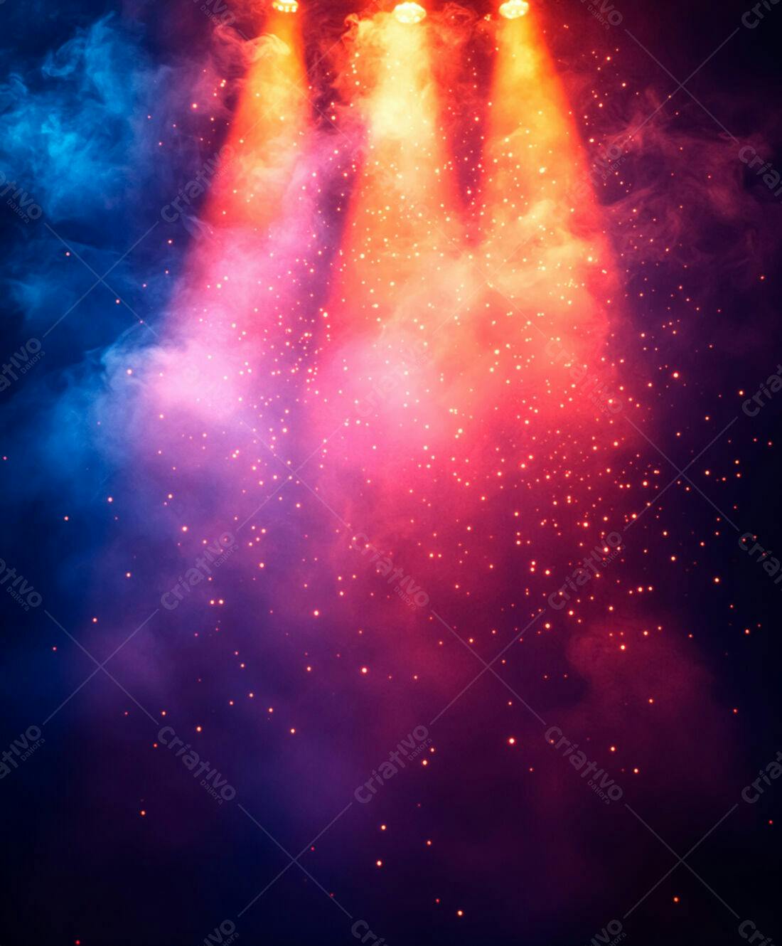 Palco com luzes coloridas e fumaça