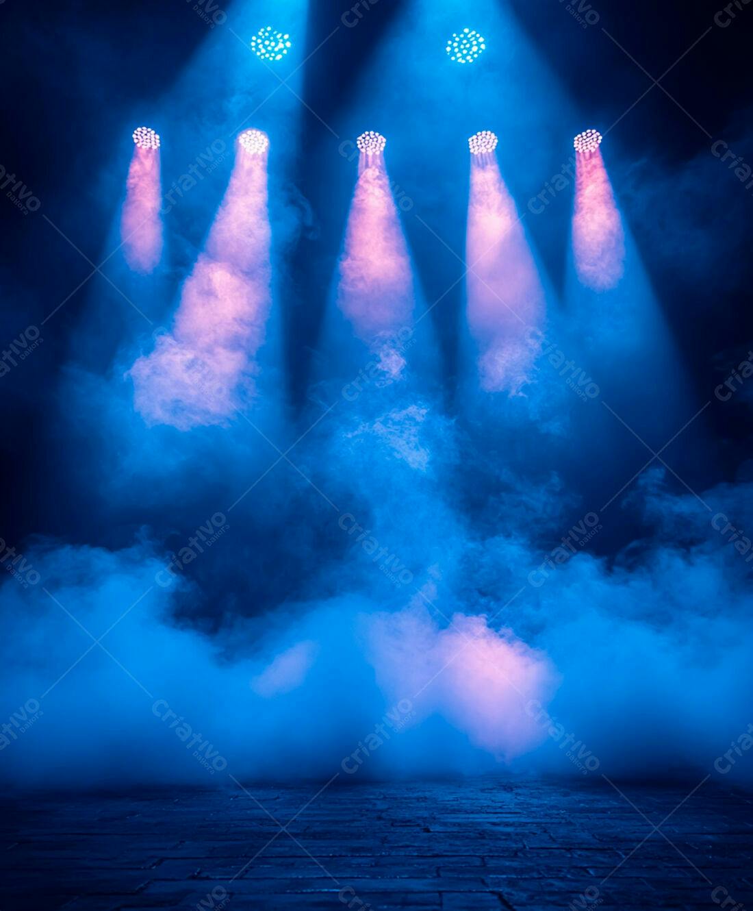 Palco com iluminação azul e rosa