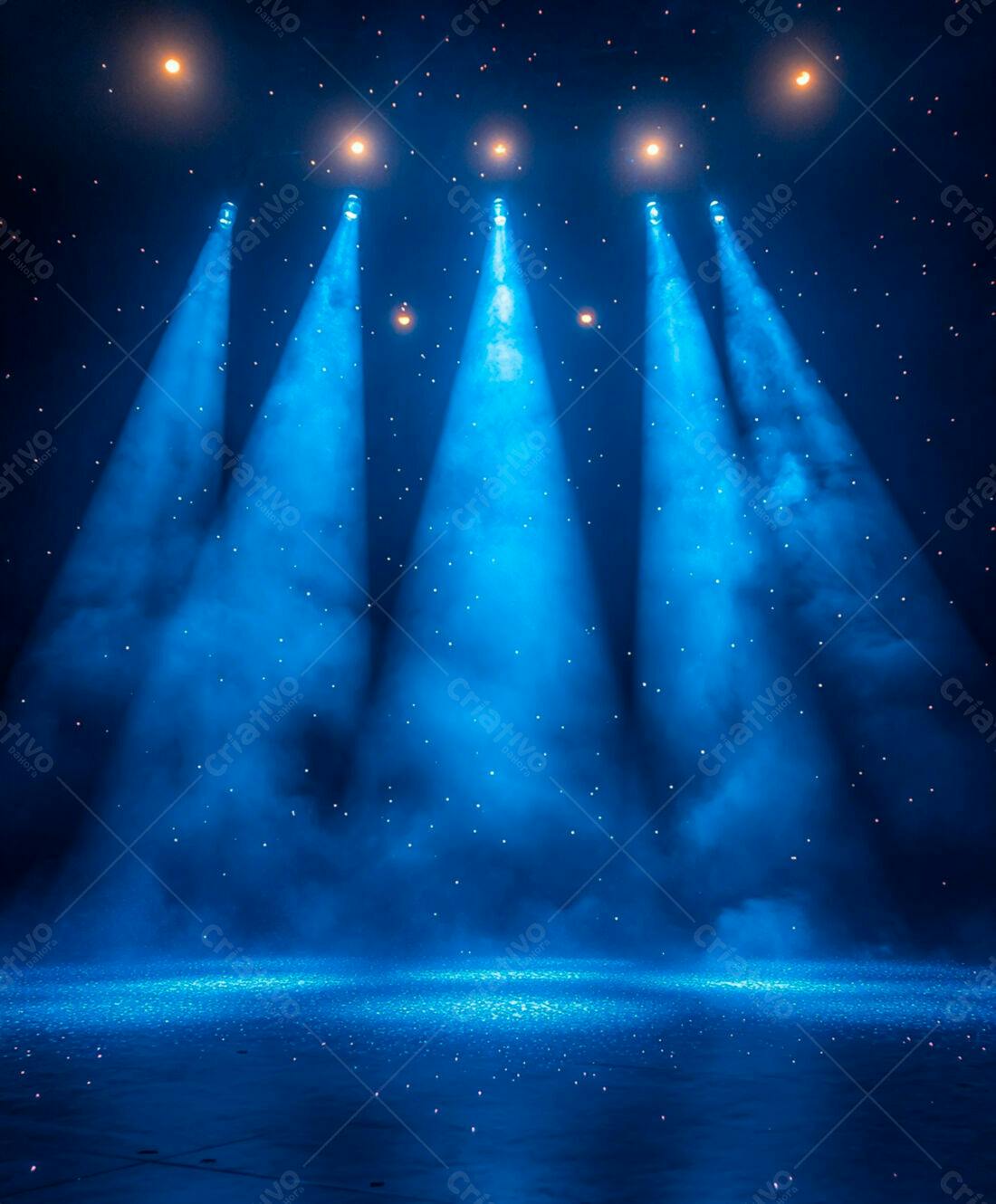 Palco iluminado com holofotes azuis