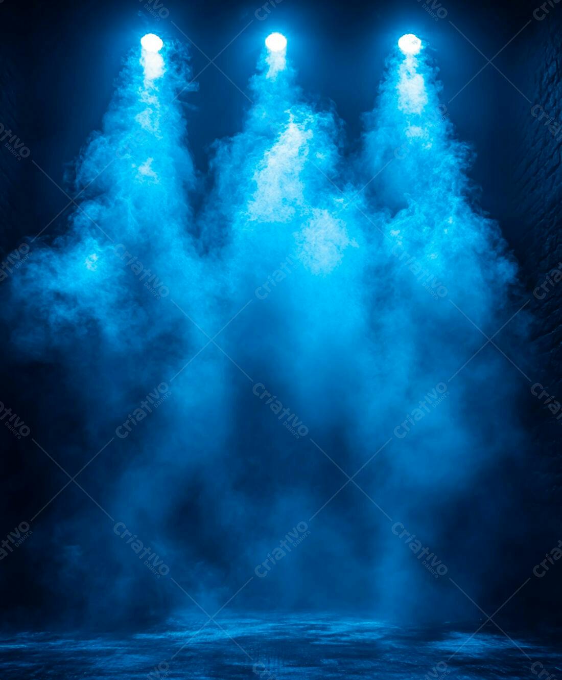 Palco com fumaça azul e holofotes