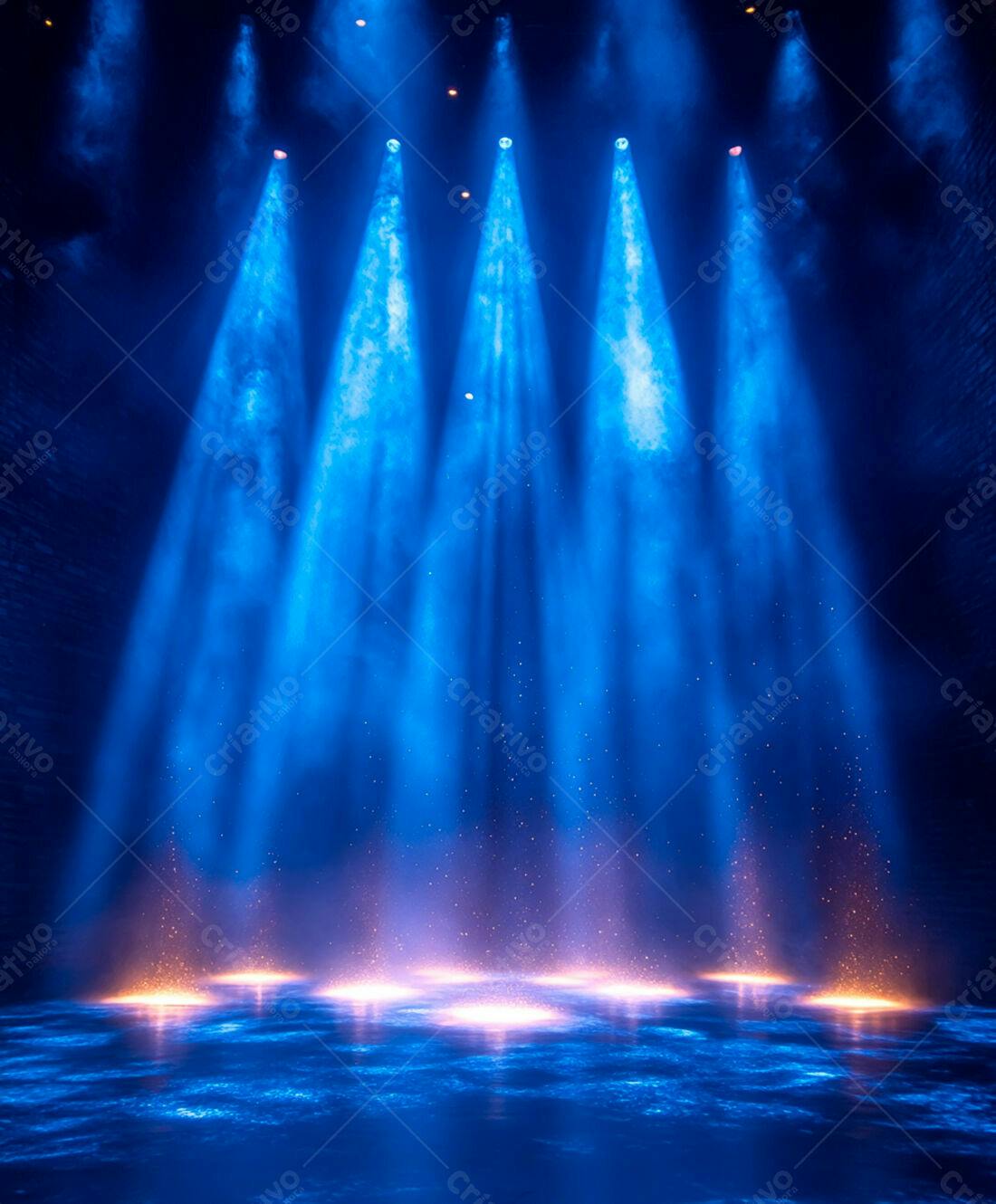 Palco iluminado com luzes azuis