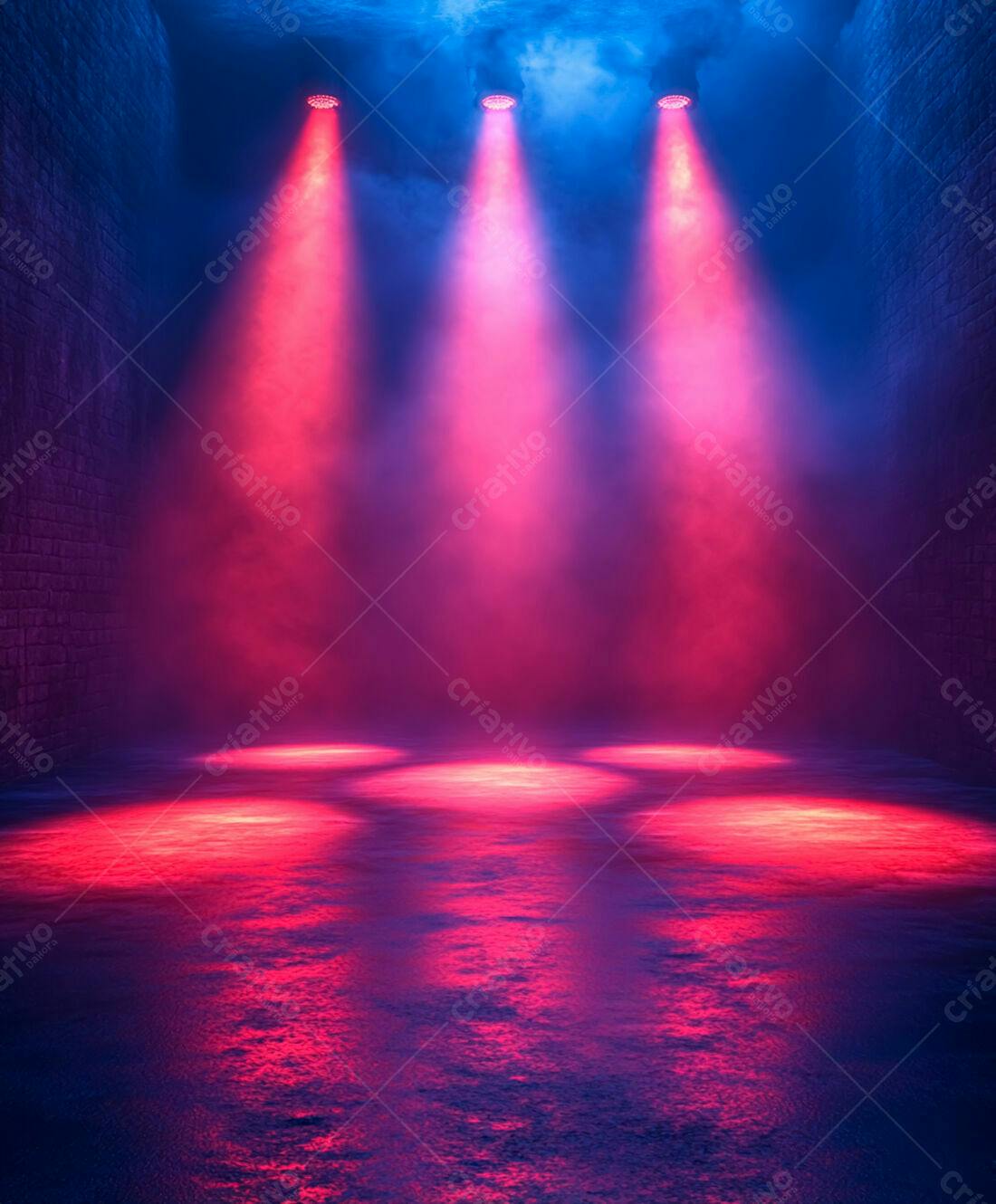 Palco com iluminação rosa e azul