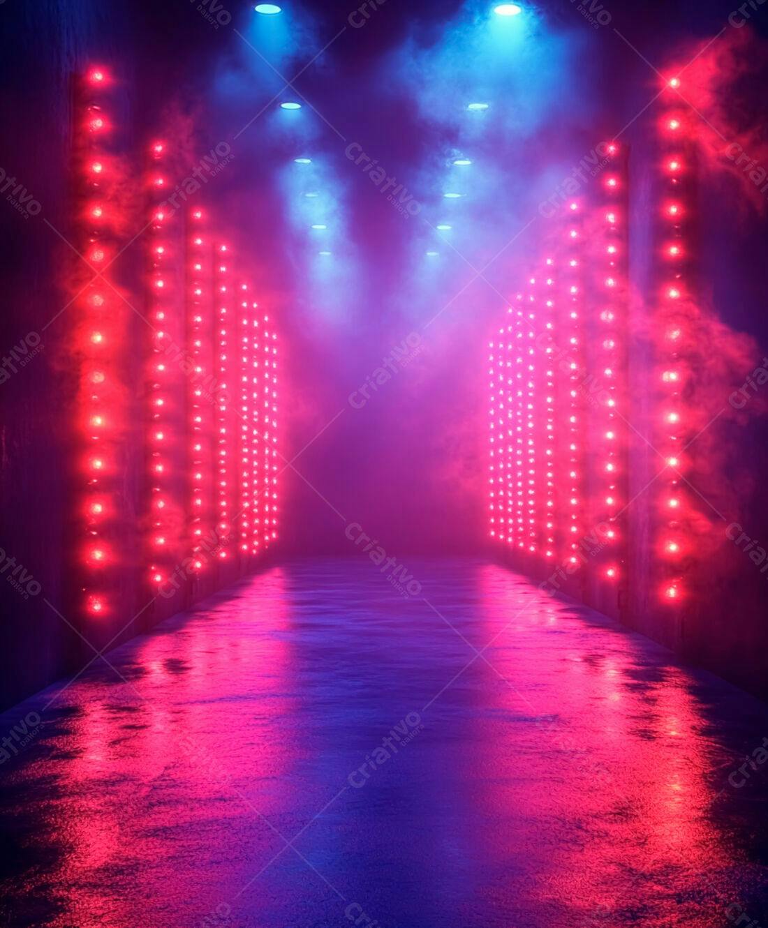 Corredor Neon Rosa e Azul com Luzes