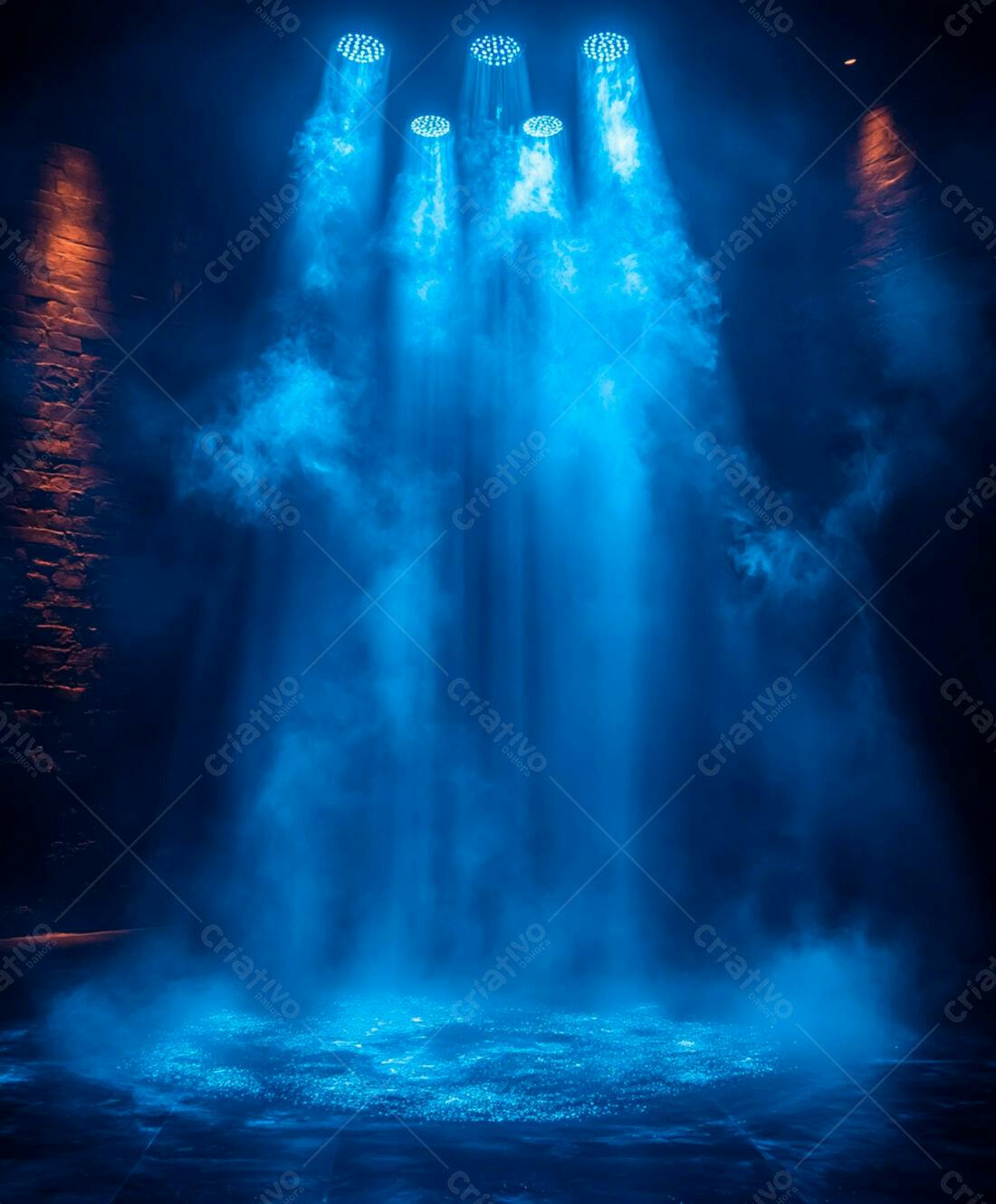 Luz azul em palco com fumaça