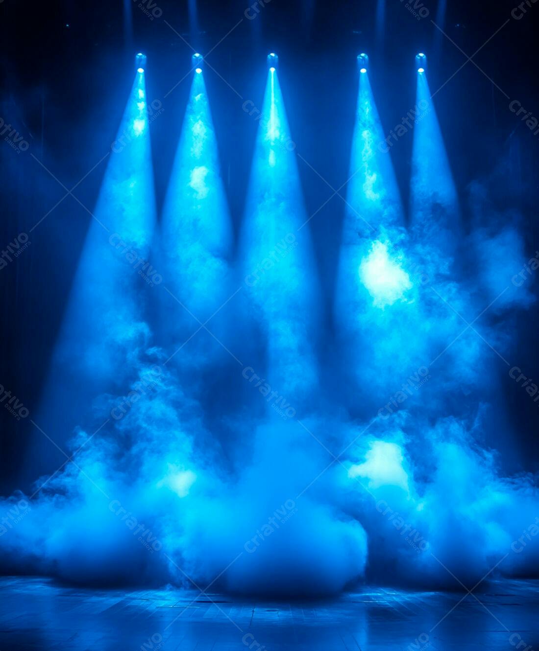 Palco com fumaça azul e holofotes