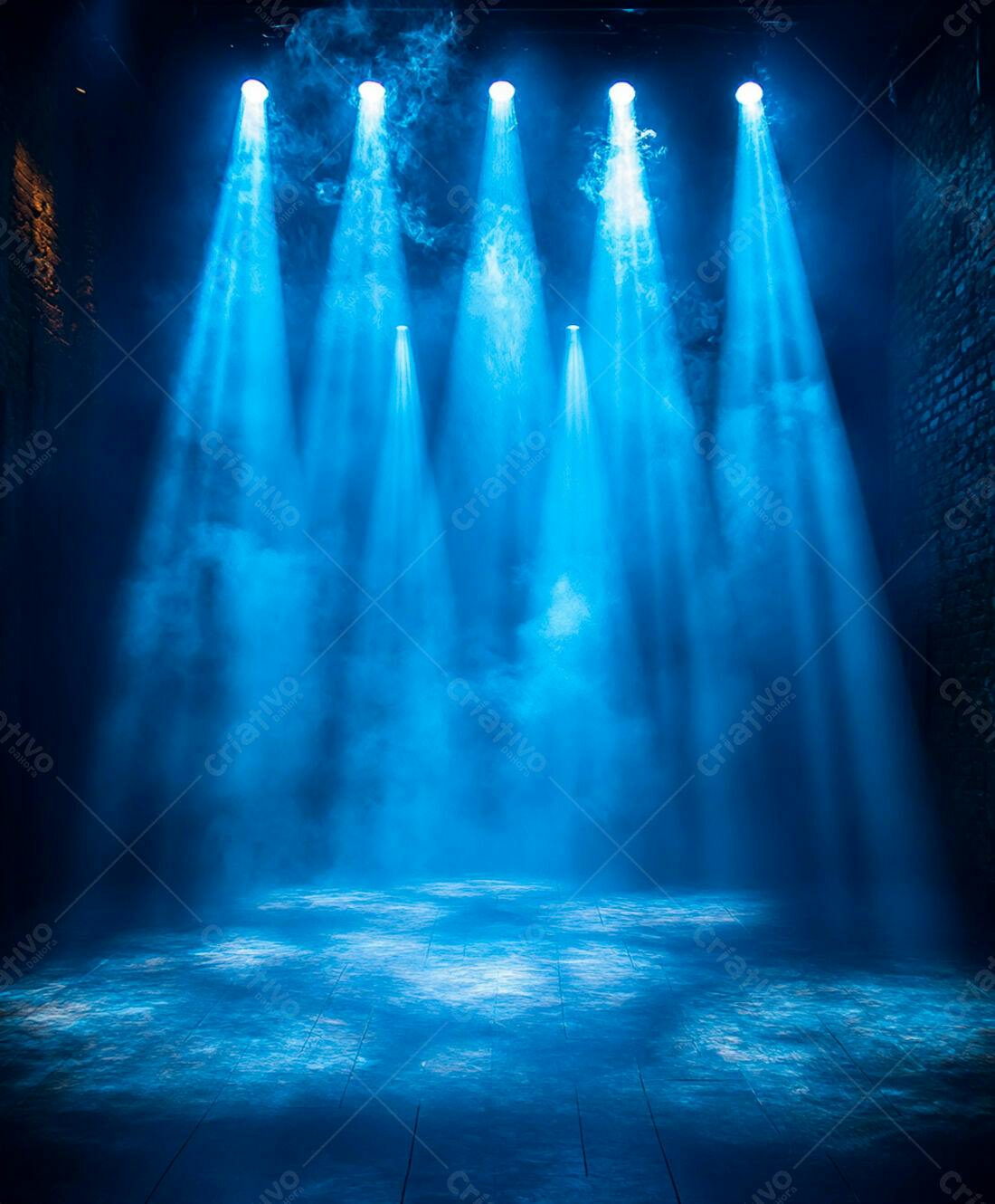 Palco iluminado azul com névoa