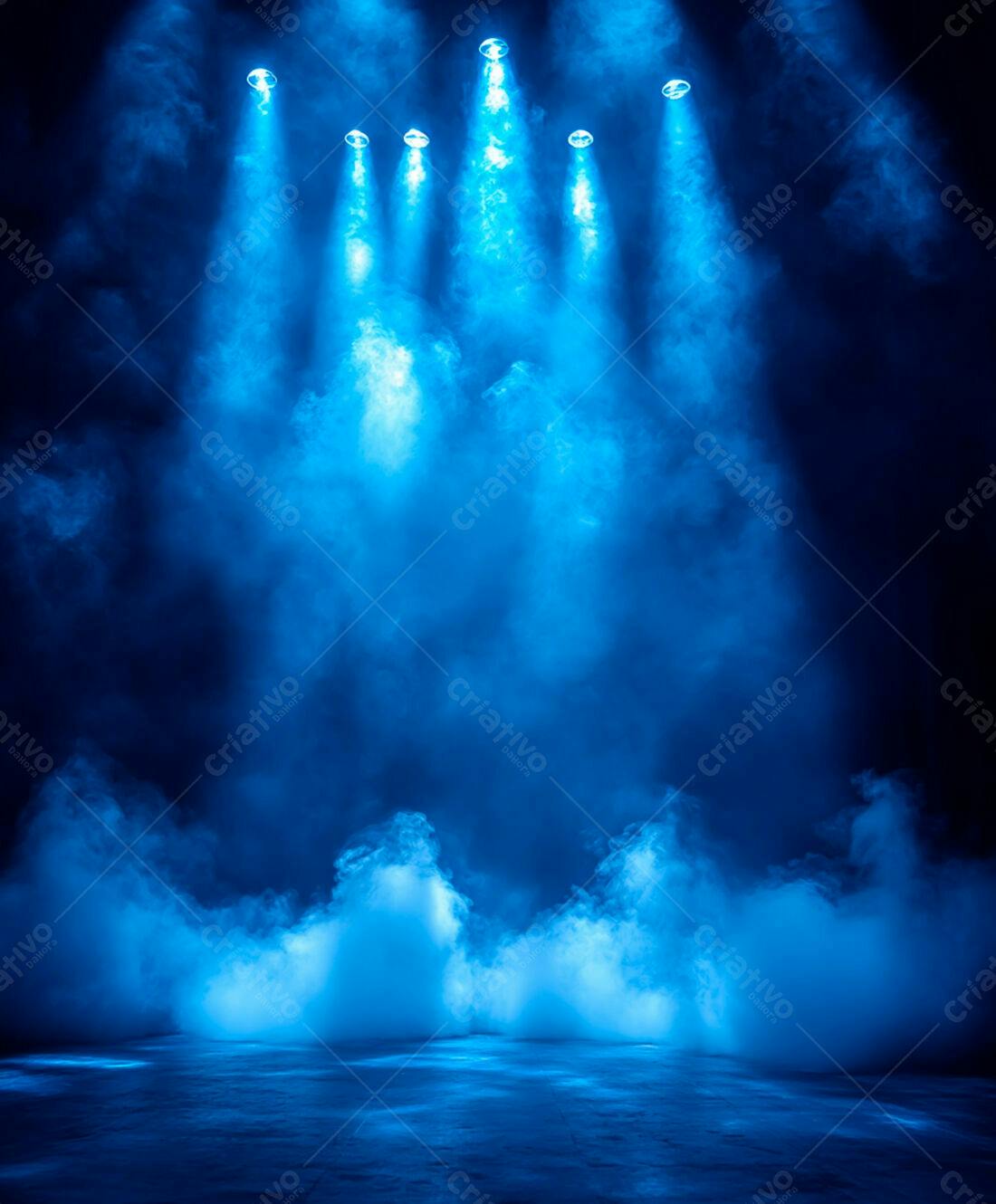 Palco com luzes azuis e fumaça
