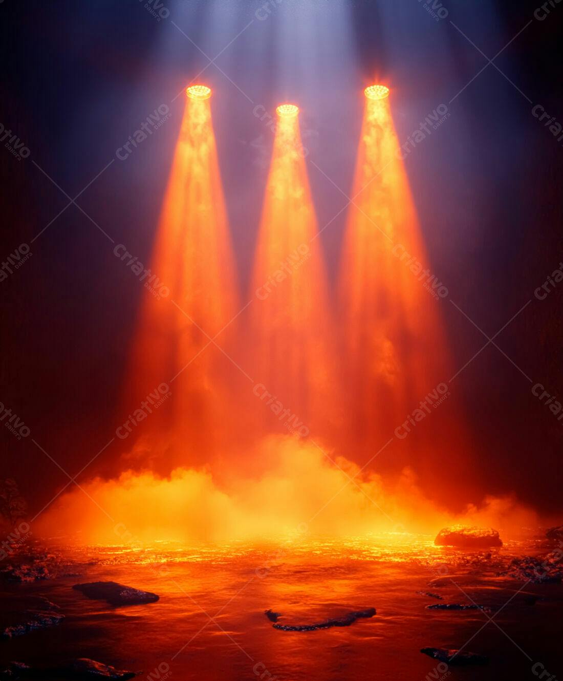 Três Holofotes Iluminando Cenário Laranja