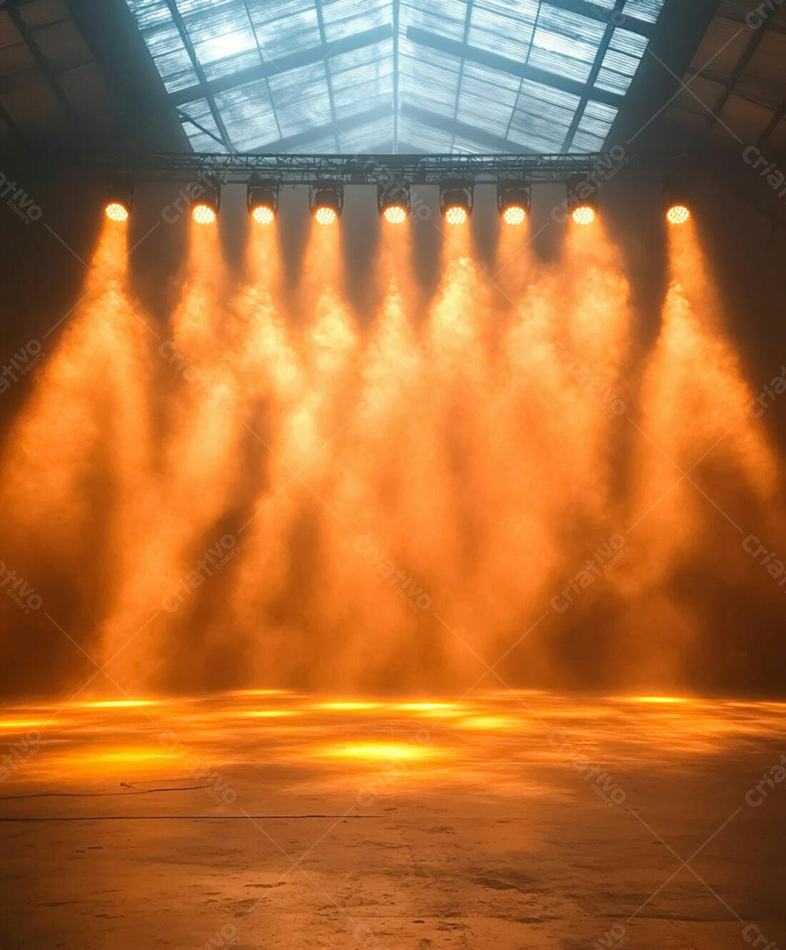 Palco iluminado com luzes alaranjadas