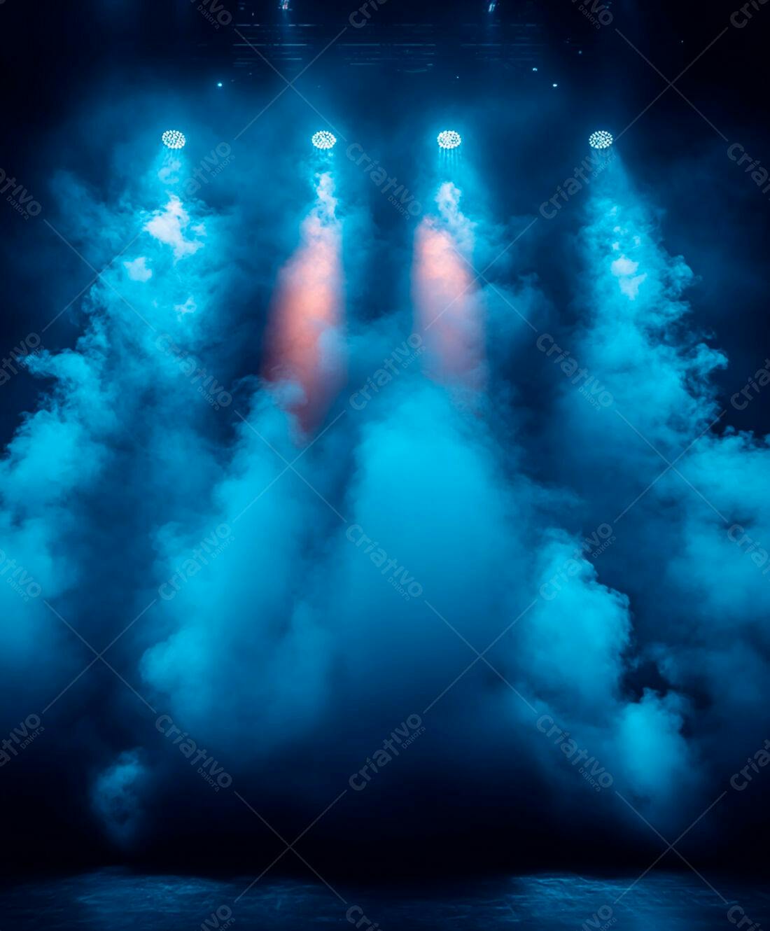 Palco com fumaça azul e luzes