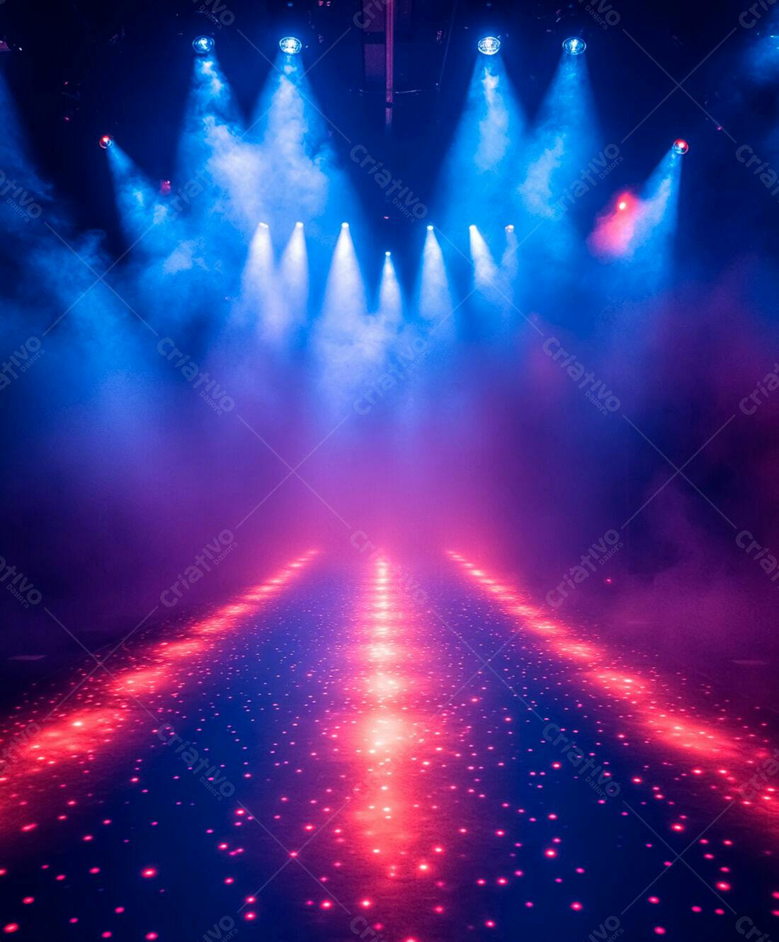 Palco com iluminação azul e rosa