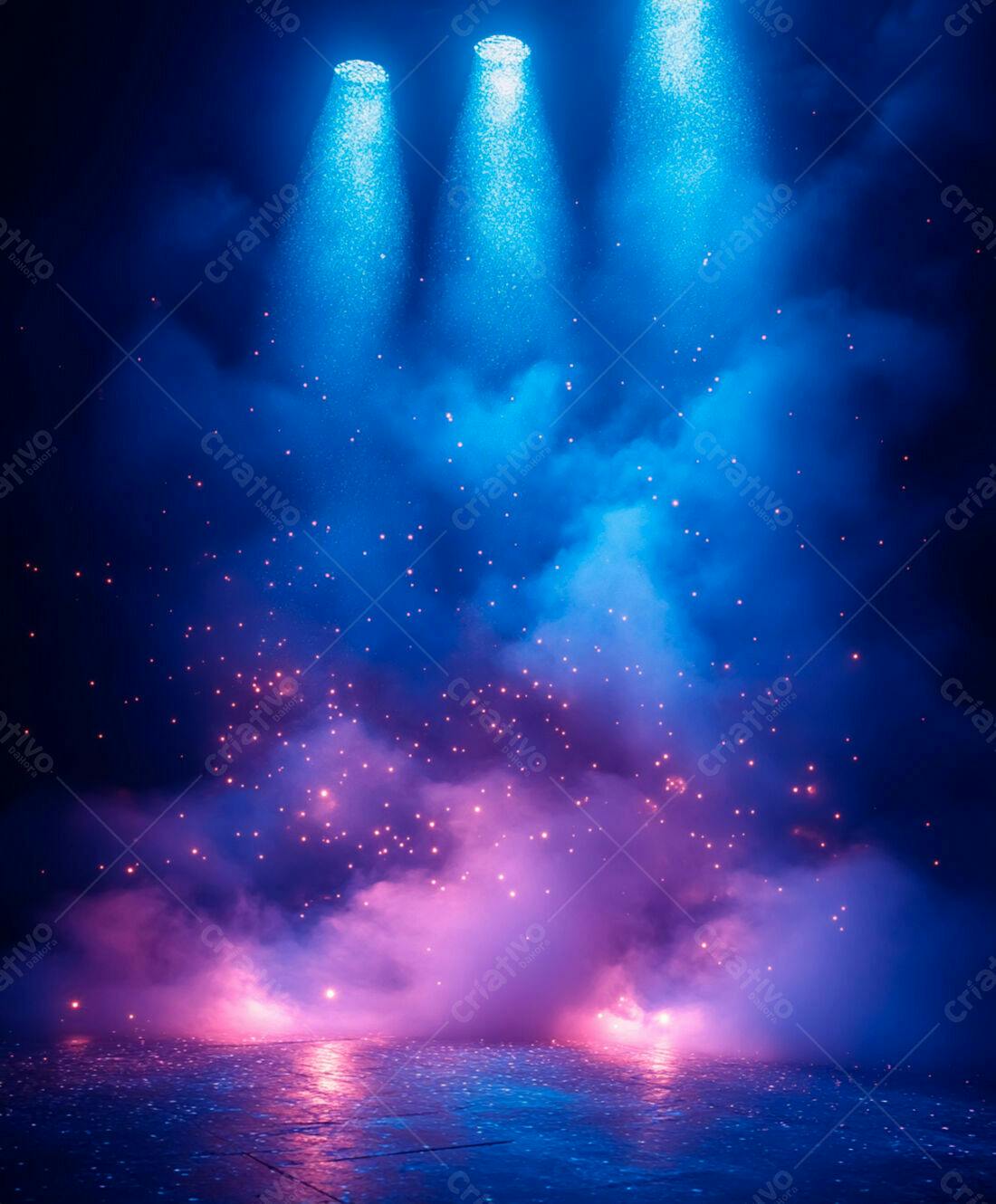 Palco com iluminação azul e rosa