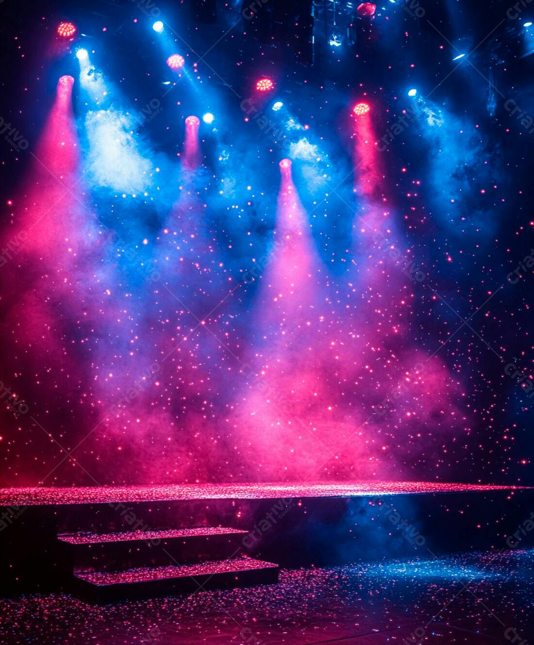 Palco iluminado com luzes rosa e azul
