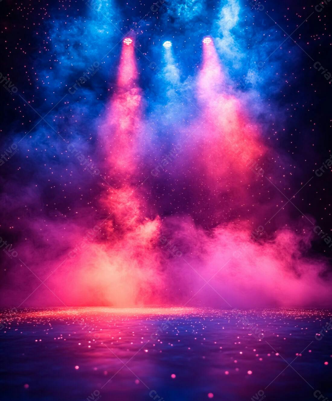 Palco com luzes rosa e azul