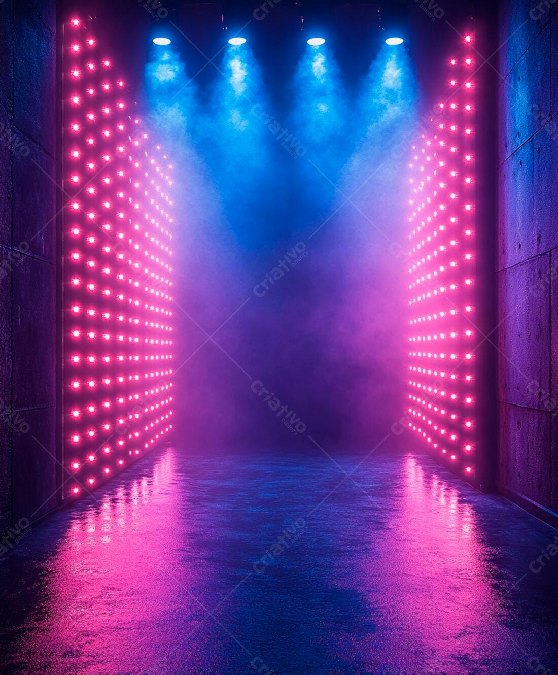 Palco Neon Rosa e Azul com Névoa
