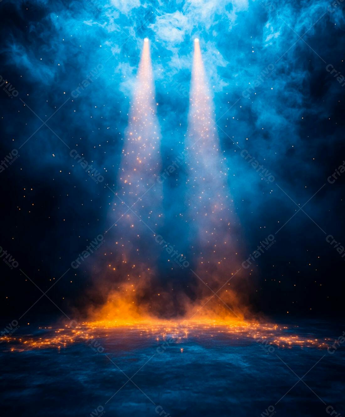 Palco com iluminação azul e laranja