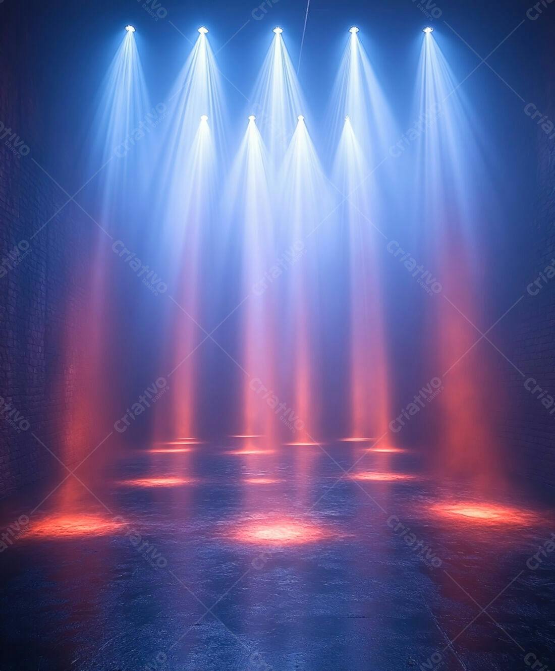 Palco iluminado azul e vermelho