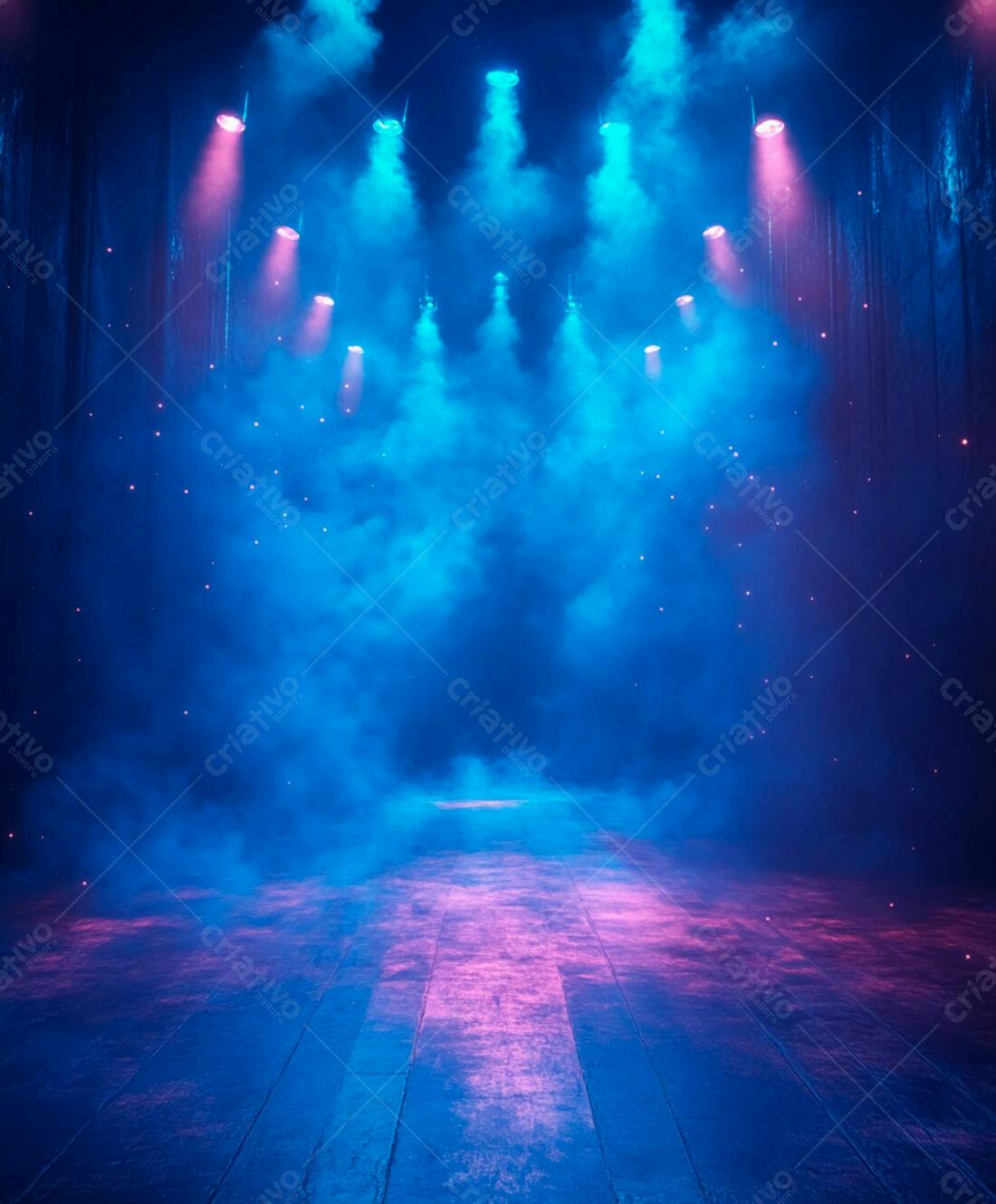 Palco com iluminação azul e rosa