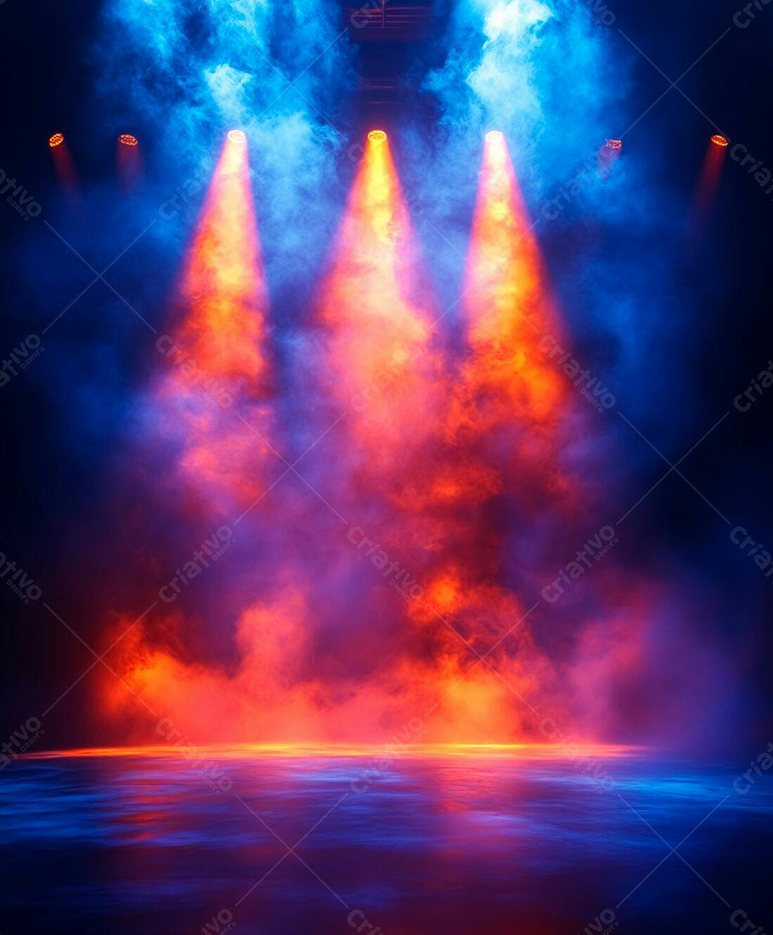 Palco com iluminação dramática azul e laranja