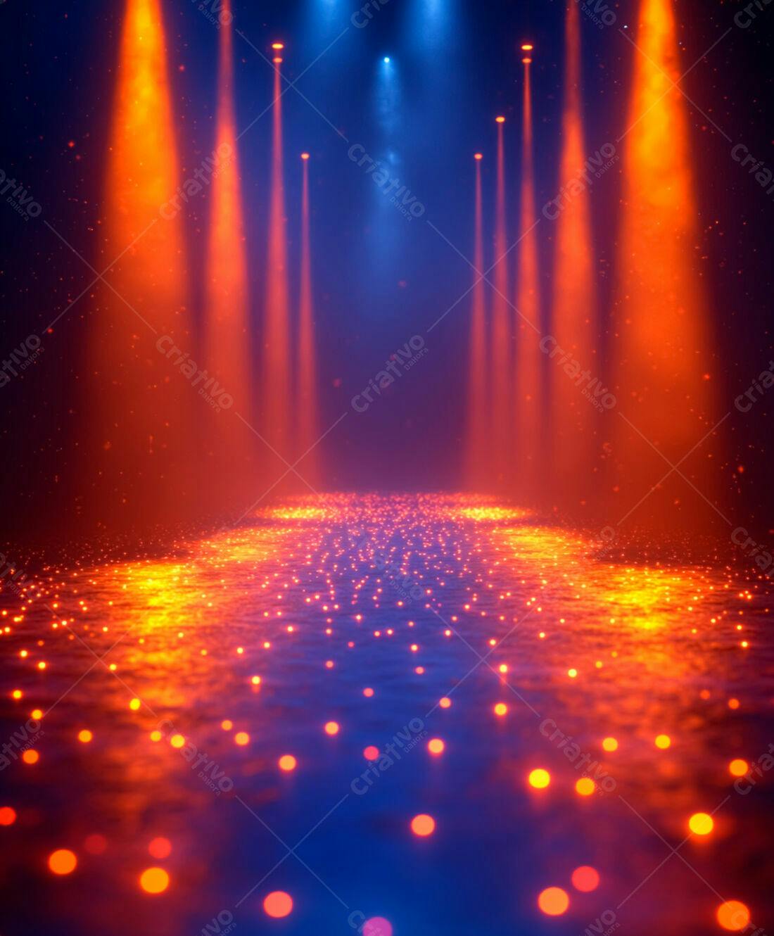 Palco iluminado com luzes laranja e azul
