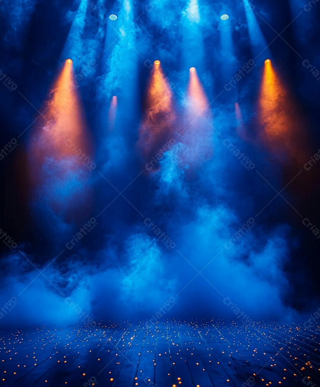 Palco com iluminação azul e laranja