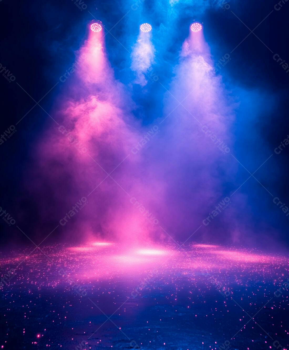 Palco com iluminação rosa e azul