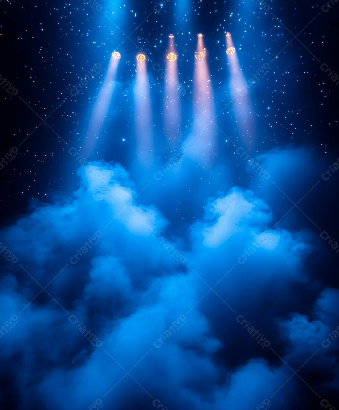 Palco com fumaça azul e holofotes