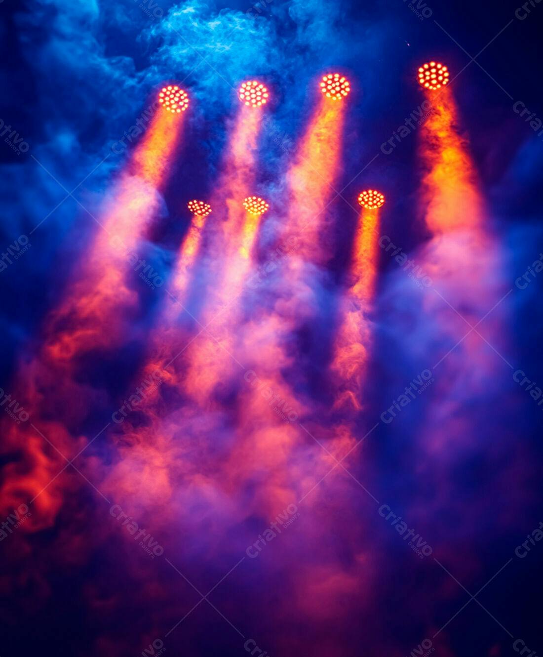 Luzes de palco em névoa colorida