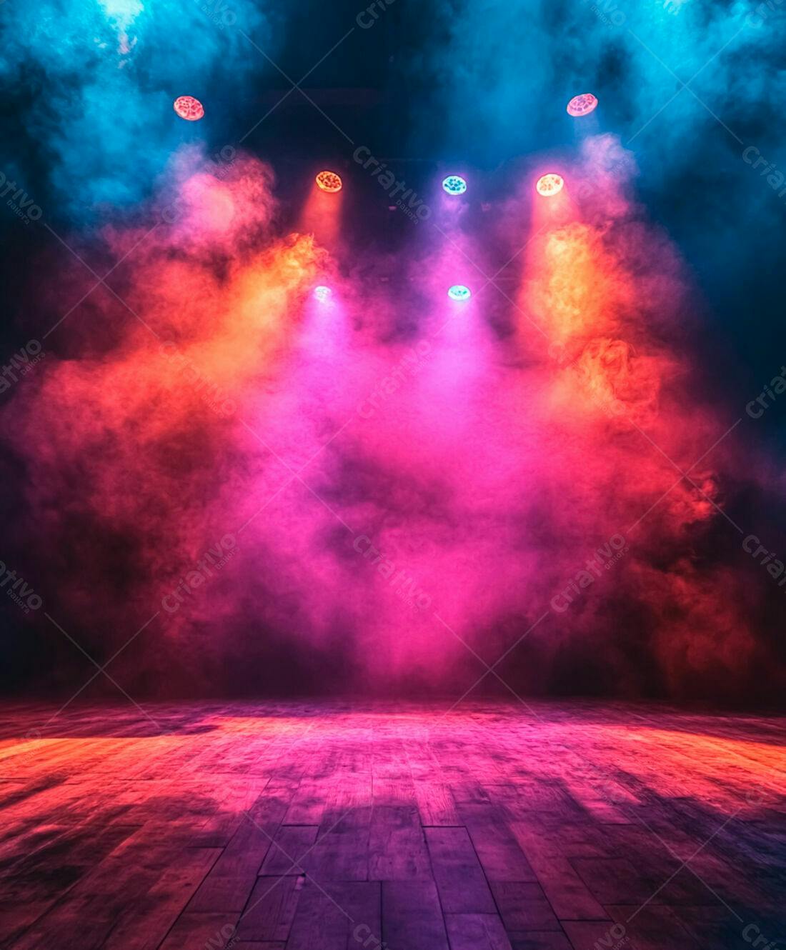 Palco com iluminação rosa azul e vermelha