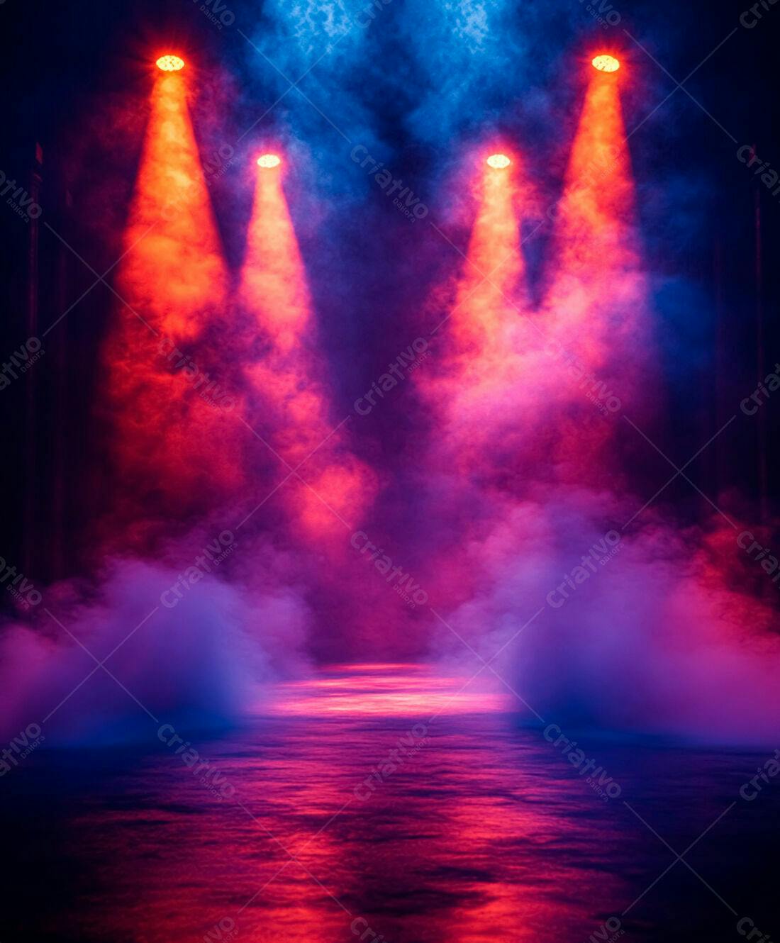 Palco com iluminação vermelha e azul