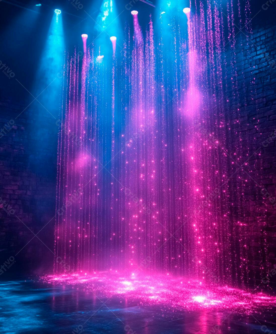 Cascata Neon Rosa e Azul em Ambiente Escuro