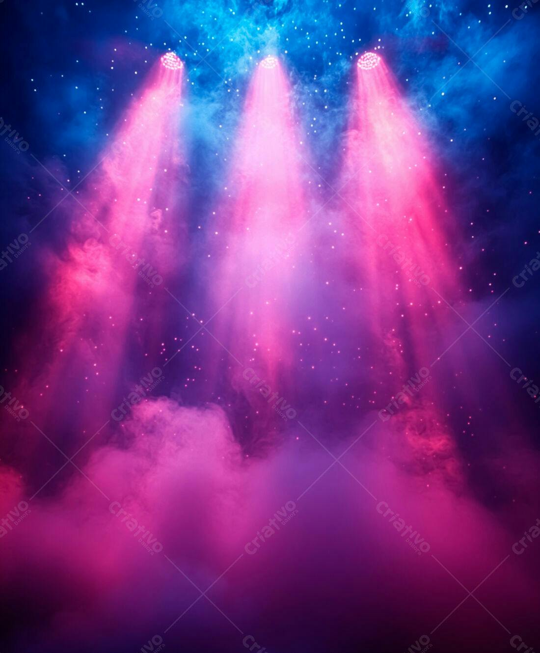 Luzes de palco rosa e azul em névoa