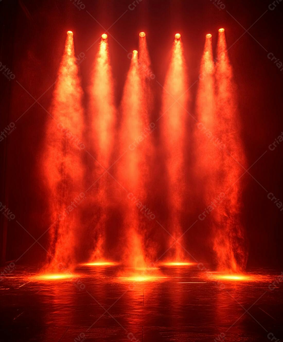 Palco iluminado vermelho com névoa
