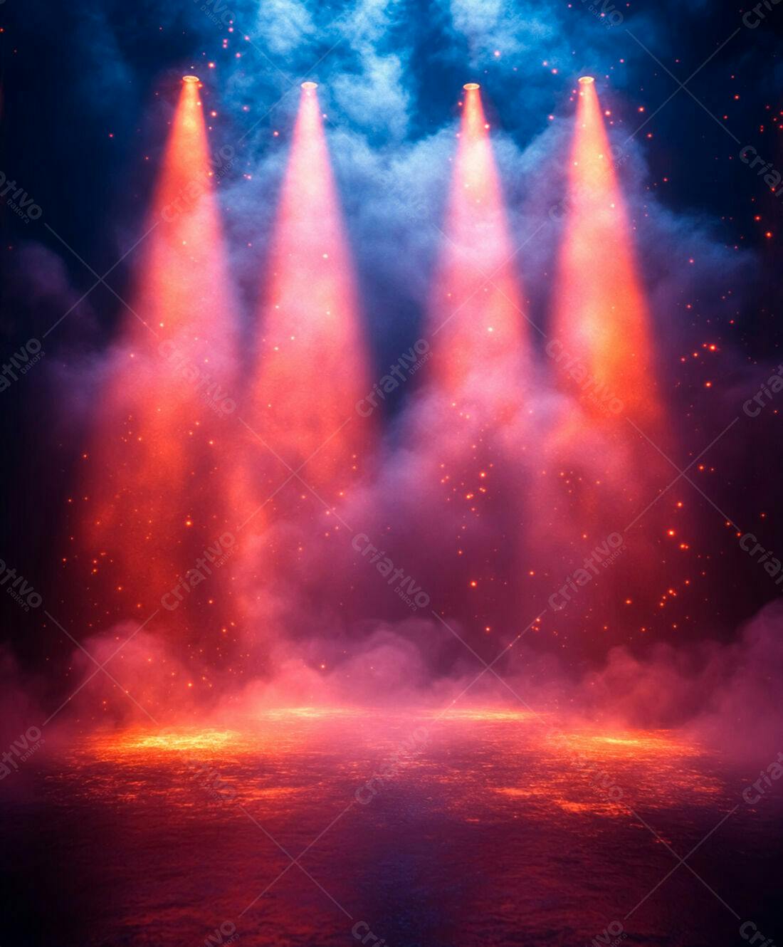 Palco com luzes vermelhas e azuis