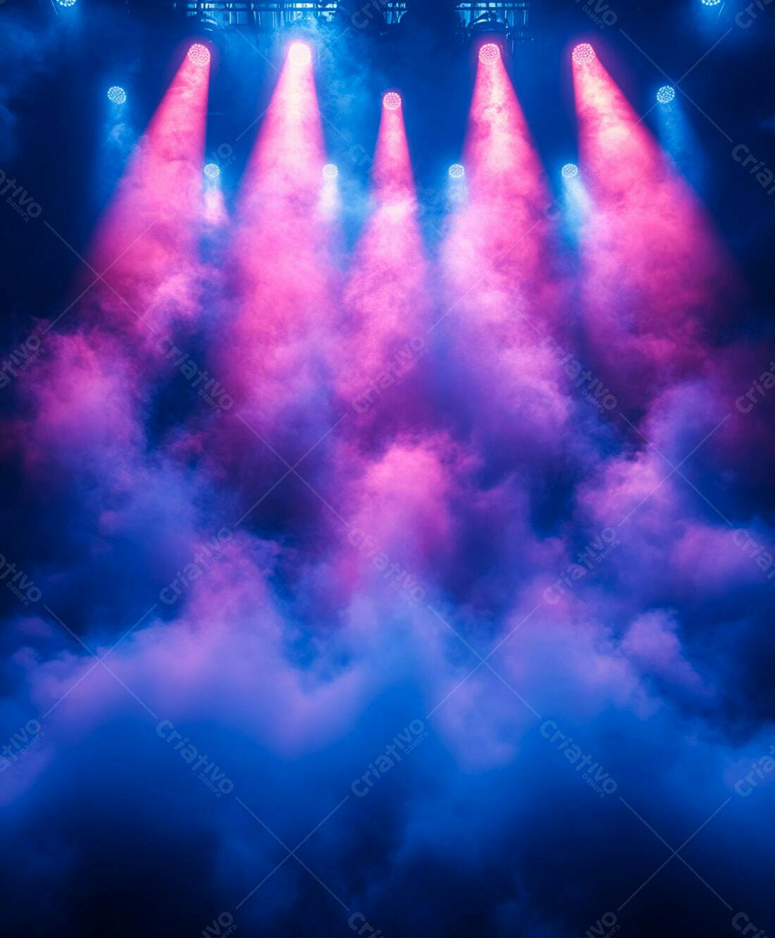 Luzes de palco rosa e azul com fumaça