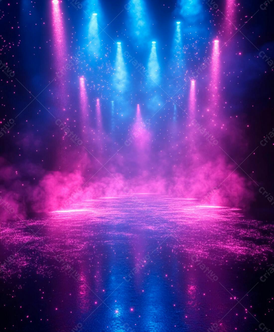 Palco com iluminação rosa e azul