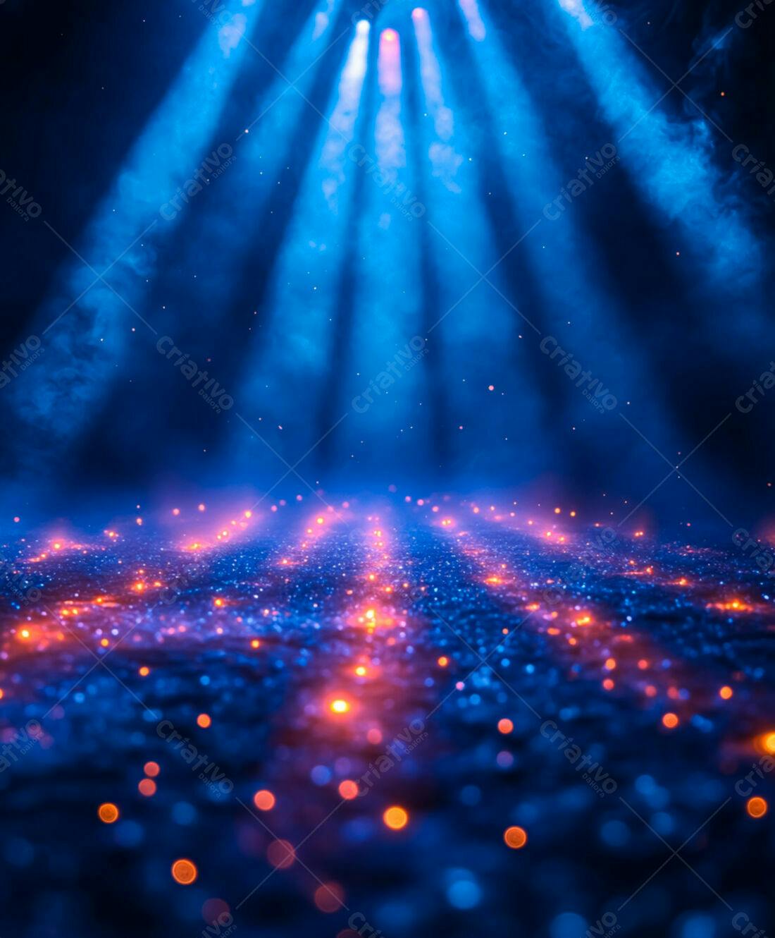 Luzes azuis e laranjas sobre fundo escuro