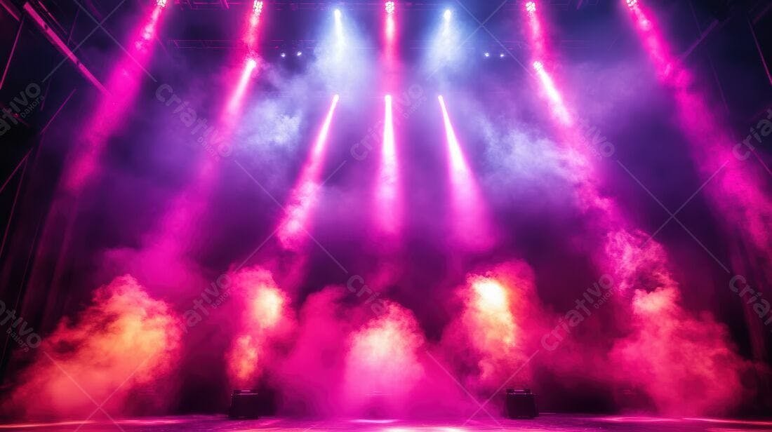 Palco com iluminação rosa e roxa