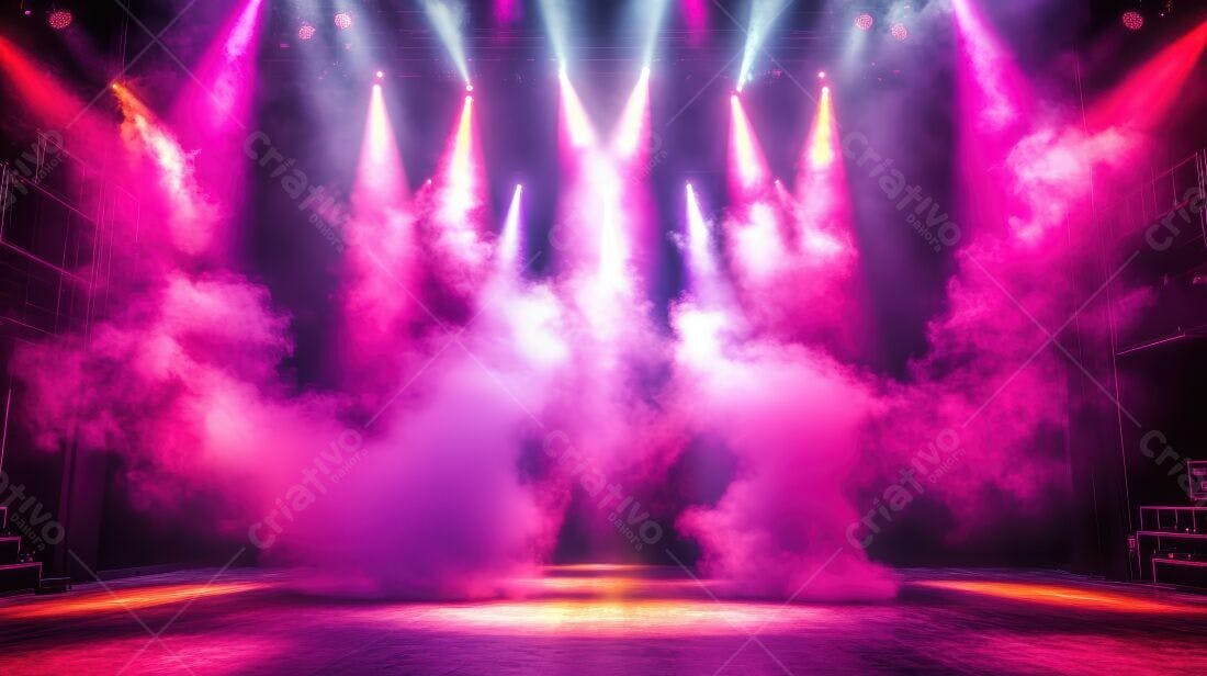 Palco com iluminação rosa e fumaça