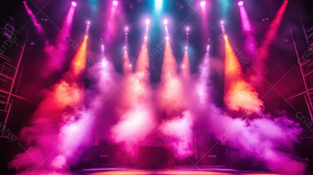 Palco com iluminação rosa e laranja