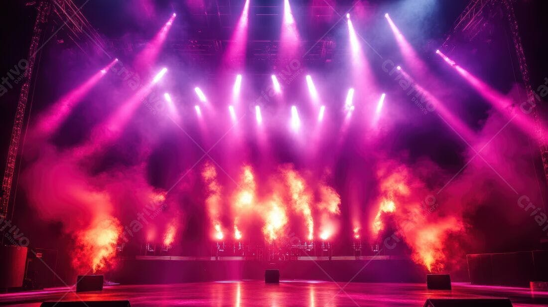 Palco com iluminação rosa e vermelha