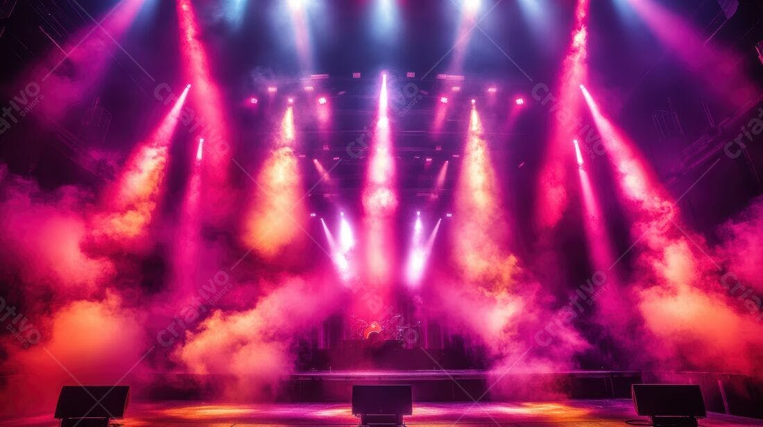 Palco com iluminação rosa e laranja
