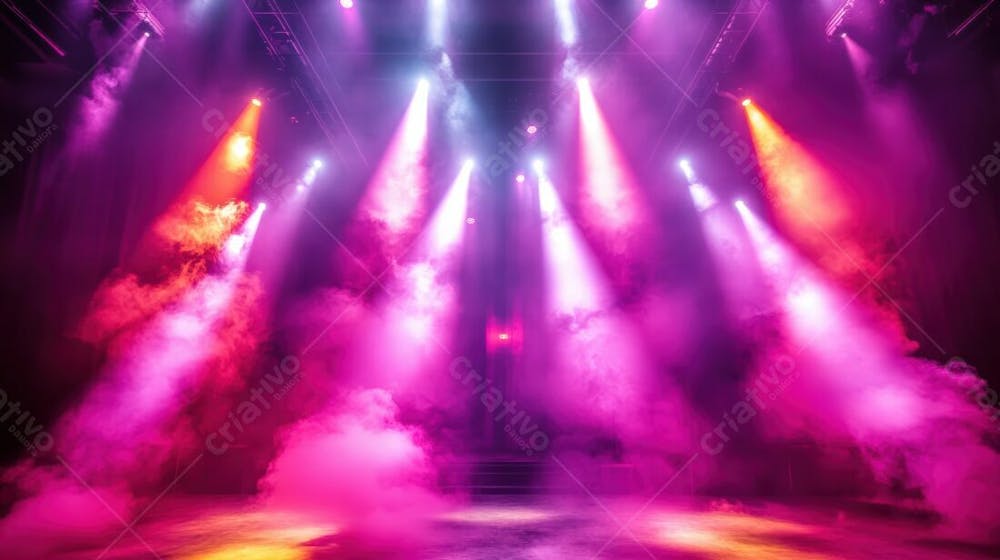 Imagem De Palco De Show Com Elementos E Fumaças Para Composição De Flyer De Eventos