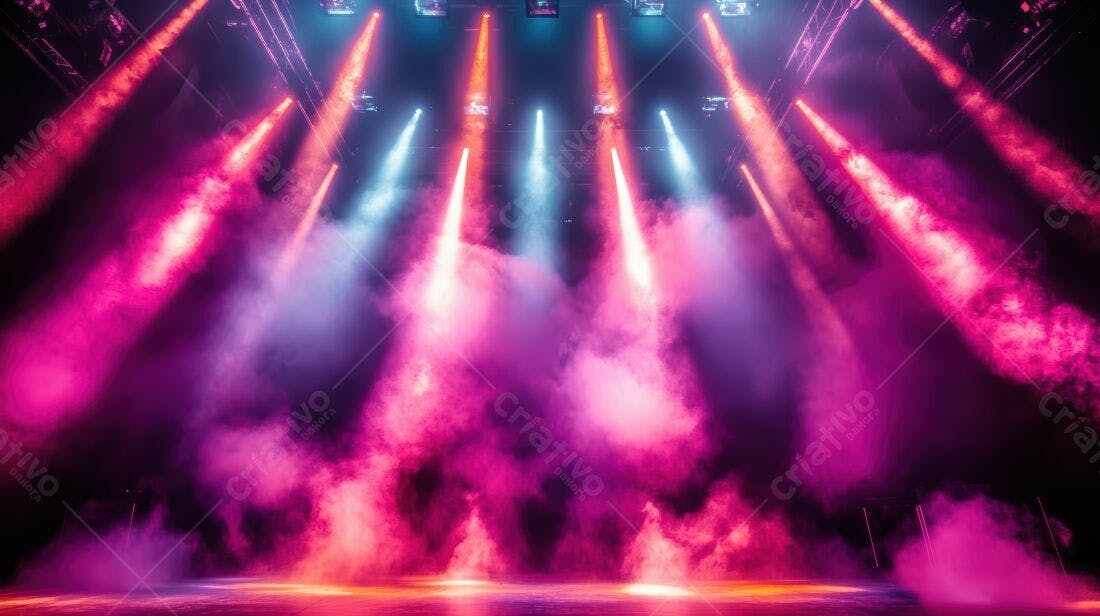 Palco com luzes rosa e azul em show
