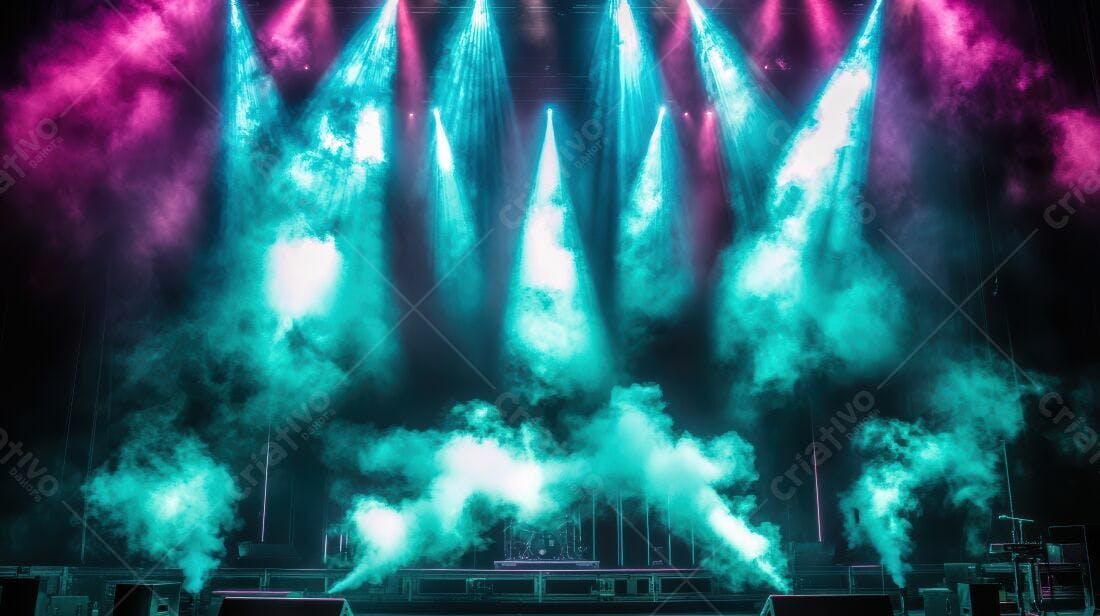 Palco com iluminação ciano e magenta