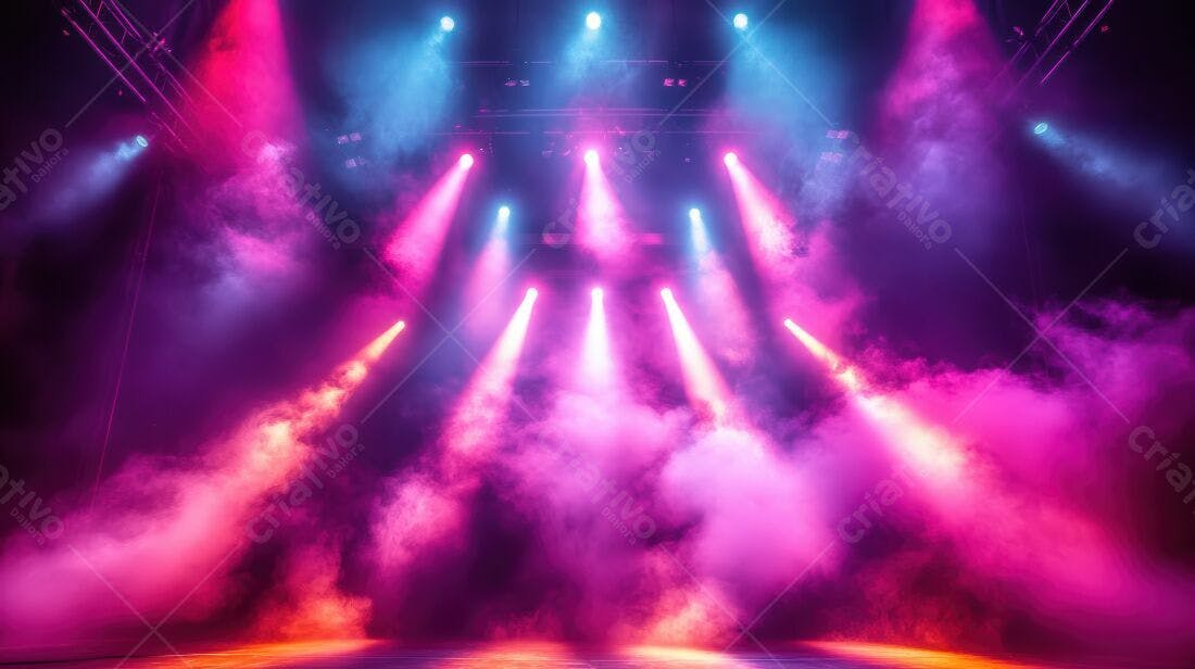 Palco com luzes rosa e azuis