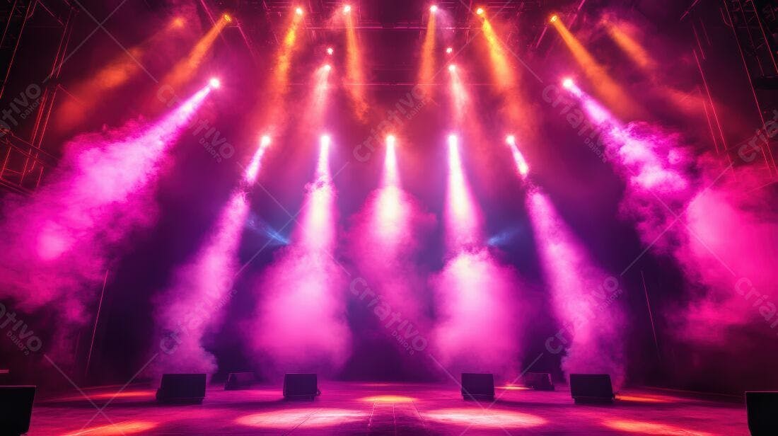 Palco com luzes rosa e laranja