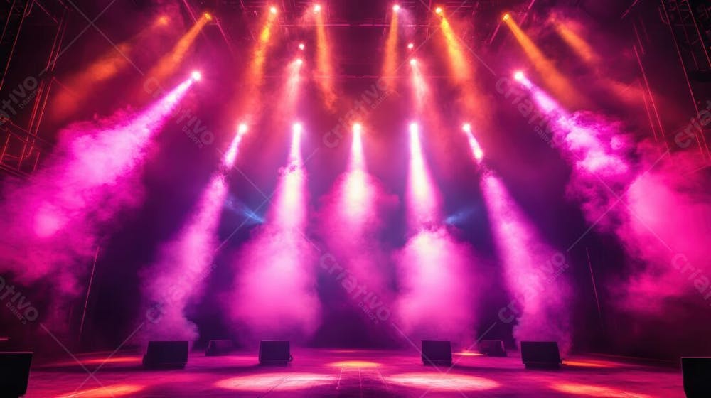 Imagem De Palco De Show Com Elementos E Fumaças Para Composição De Flyer De Eventos